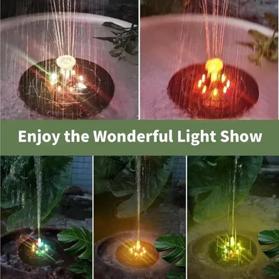 Fontaine Solaire Flottante LED avec Batterie 1200 mAh et 9 Buses