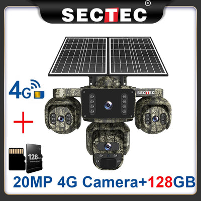 Caméra Solaire 4G Extérieure 20 MP 4 Objectifs