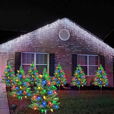 Arbre de Noël Solaire Lot de 4 avec 80 LED C6 Multicolores