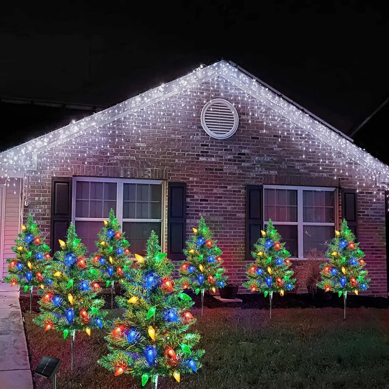 Arbre de Noël Solaire Lot de 4 avec 80 LED C6 Multicolores