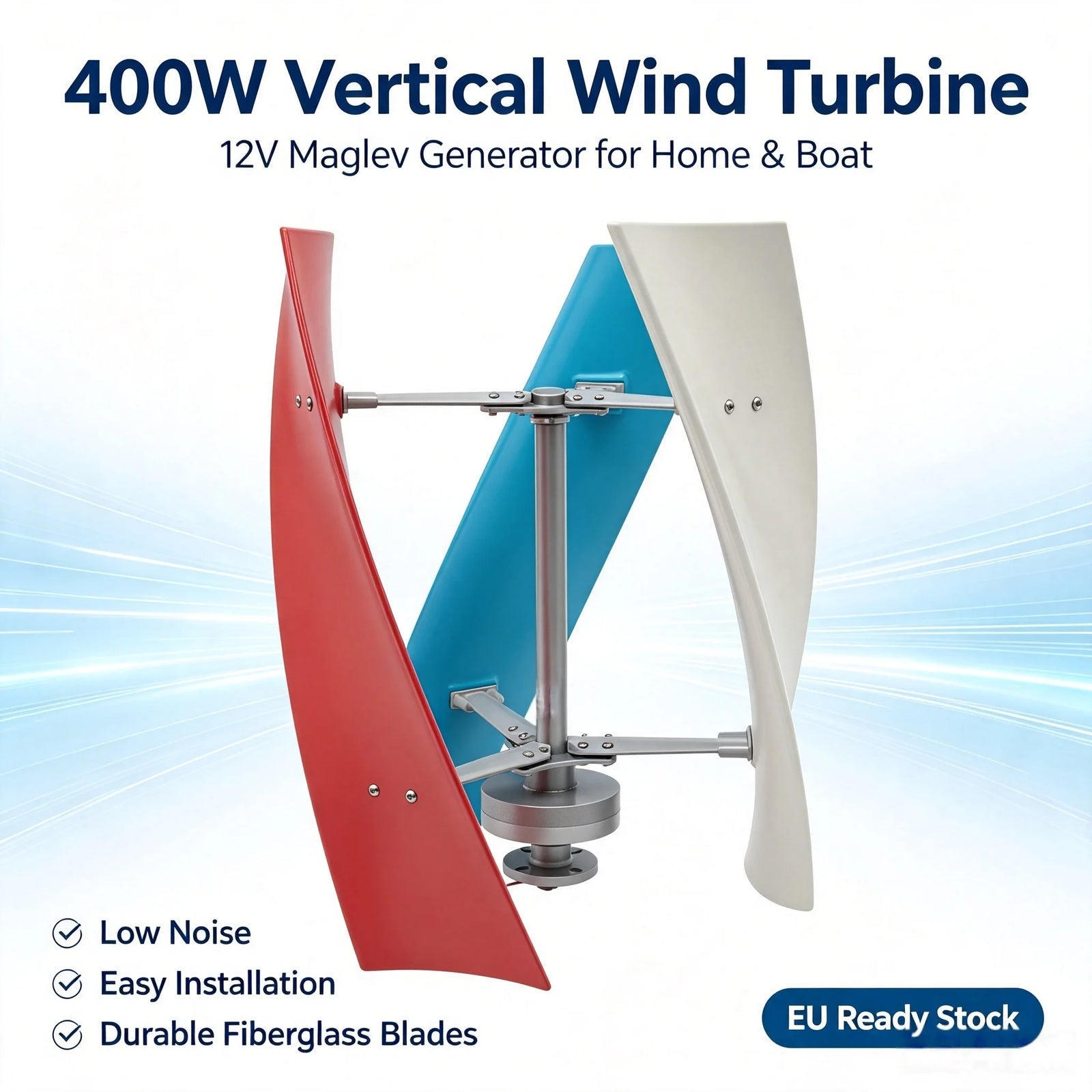 Générateur Éolien Vertical 450W 12V Hélicoïdal 3 Pales