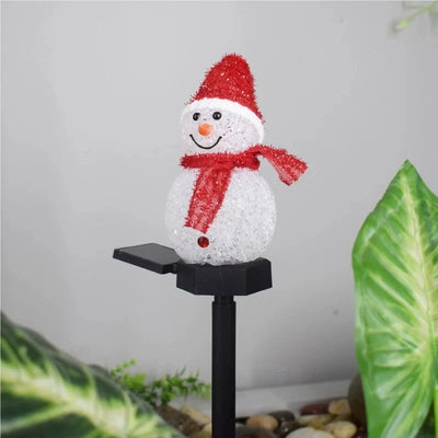 Piquet Solaire Noël Bonhomme de Neige LED Blanc Chaud