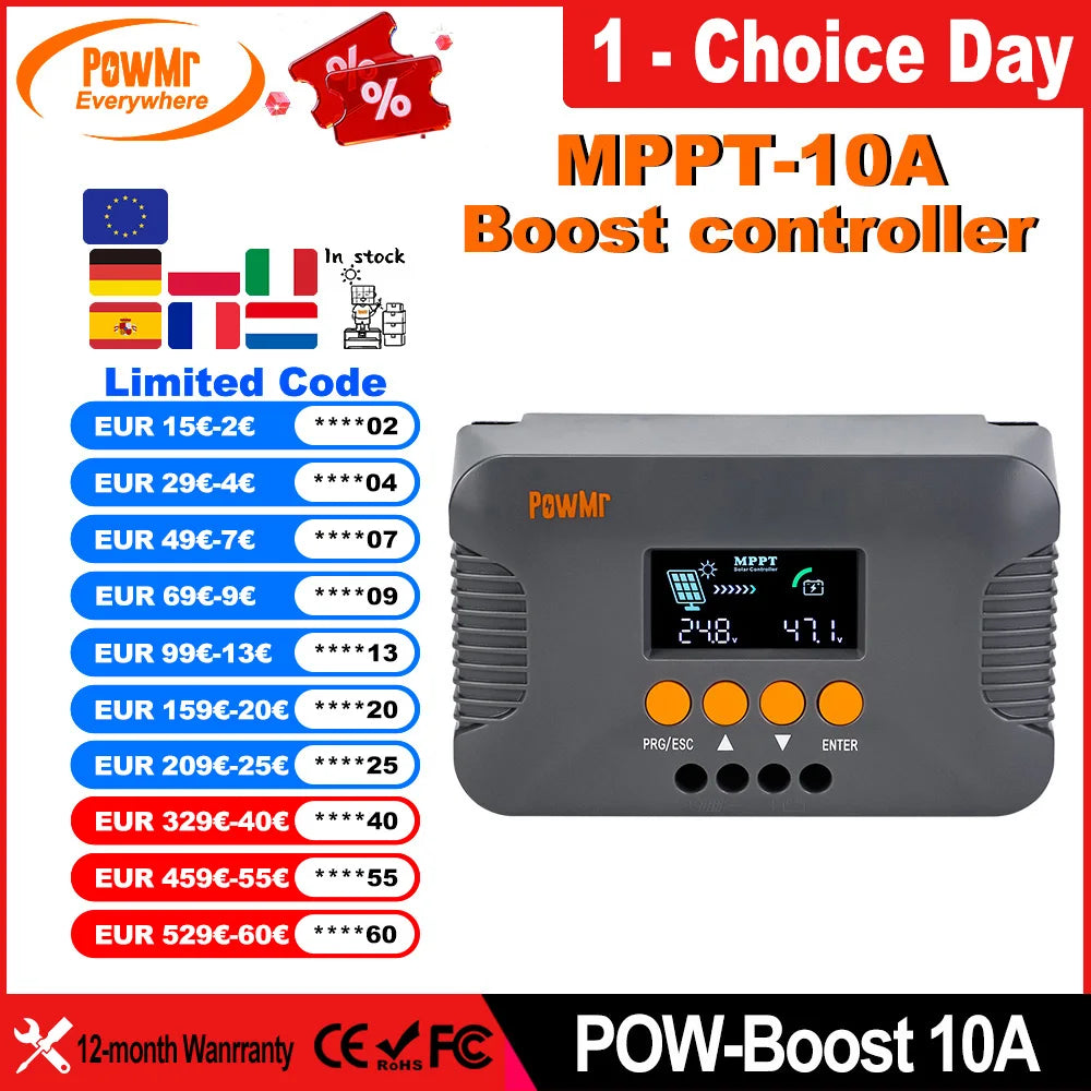 Régulateur de Charge Solaire MPPT 10A Boost