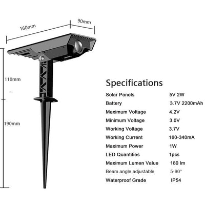 Lumière Solaire de Chemin Projecteur Extérieur pour Allée et Jardin
