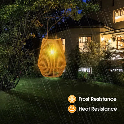 Lanterne Solaire Extérieure en Rotin Style Bohème, Décoration Jardin