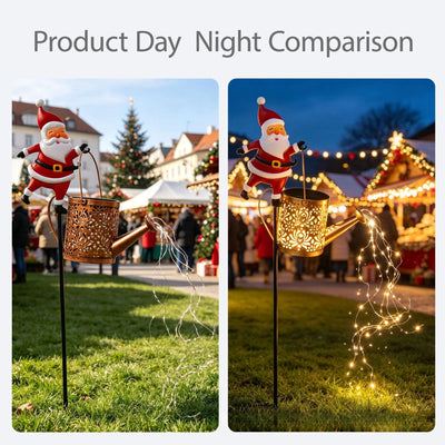 Lanterne Solaire Père Noël Arrosoir Lumineux en Métal