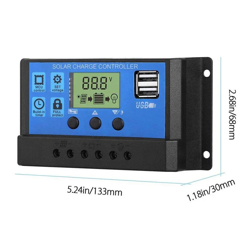 Régulateur Solaire 10 à 100A Écran LCD Double USB
