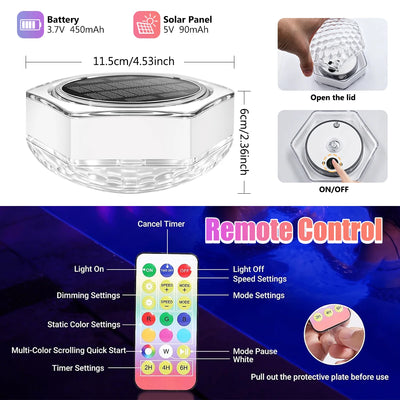 Lampe Solaire Flottante pour Piscine LED avec Télécommande