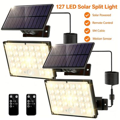 Projecteur Solaire 127 LED Blanc Chaud Détecteur Mouvement IP65