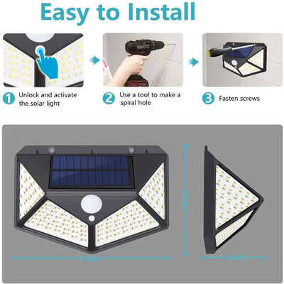 Lampe Solaire Extérieur Détecteur de Mouvement 100 LED Murale
