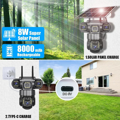 Caméra de Surveillance Solaire V380 Pro 3 Objectifs 360°