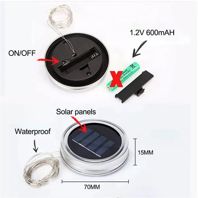 Guirlande Solaire Couvercle Bocal LED Étanche Fée Jardin