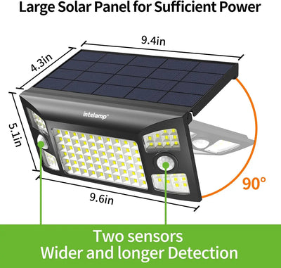 Lampe Solaire 4000mAh Longue Durée Double Capteur Mouvement