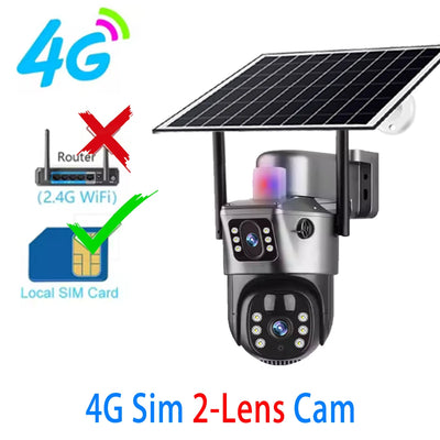 Caméra de Surveillance Solaire 4G WiFi 15MP 3 Objectifs V380