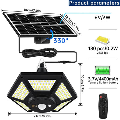 Lampe Solaire Suspendue Gazebo et Garage 180 LED avec Télécommande