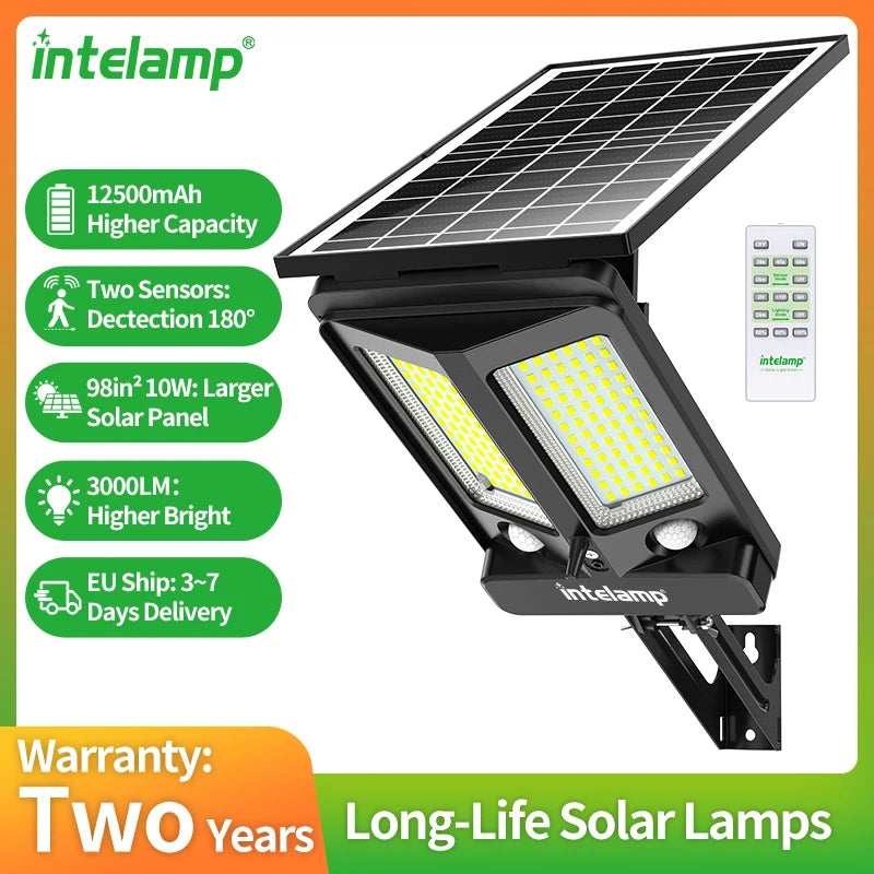 Lampadaire Solaire 3000LM Grand Panneau Détecteur