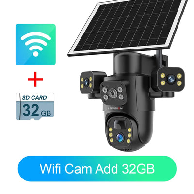Caméra Solaire 4G WiFi 3 Objectifs 4K Extérieure
