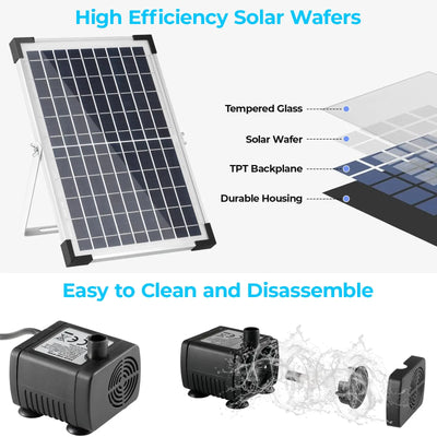 Fontaine Solaire 12 W 190 L/h pour Bassin avec 9 Buses