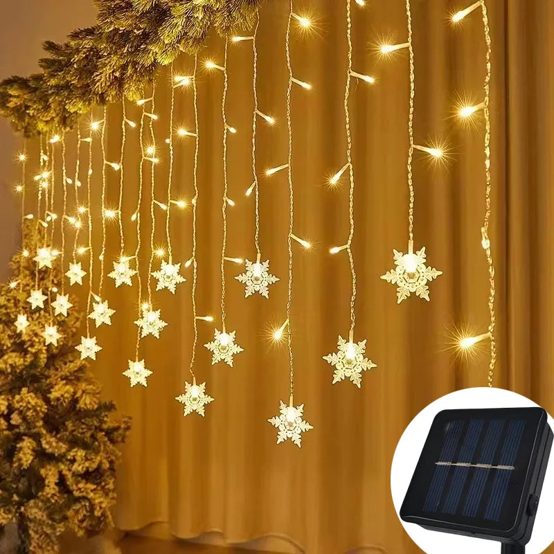 Rideau Lumineux Solaire Flocons et Glaçons LED Noël