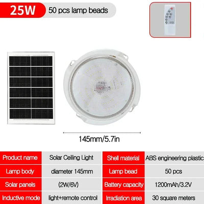 Lampe Solaire Intérieur Plafonnier 3 Couleurs avec Télécommande 25W à 100W