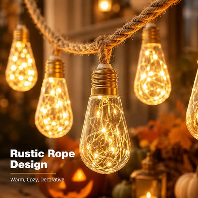 Guirlande Solaire Extérieur Corde de Chanvre Ampoules Edison