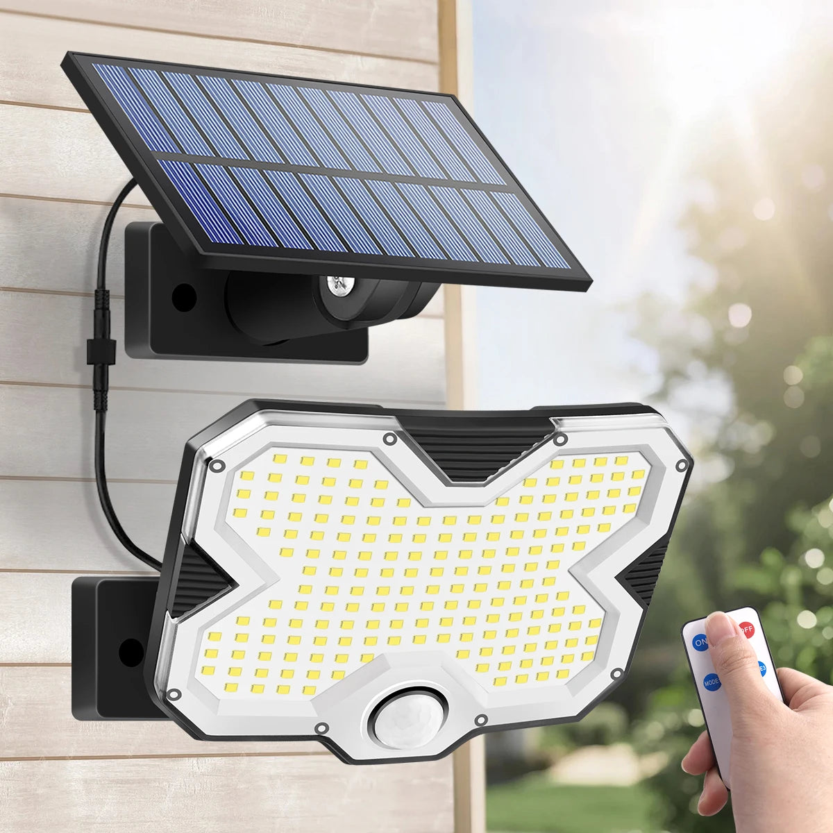Lampe murale solaire 180 LED avec panneau séparé