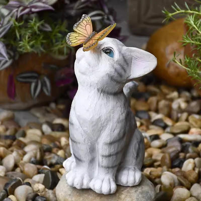 Lampe Solaire Décorative Chat et Papillon de Jardin