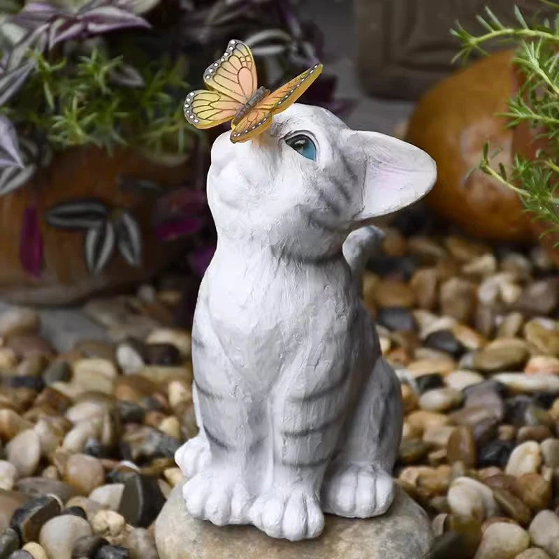 Lampe Solaire Décorative Chat et Papillon de Jardin