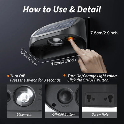 Applique solaire LED fixée sur une clôture extérieure