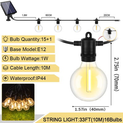 Guirlande Solaire LED G40 Globe Incassable Étanche Jardin