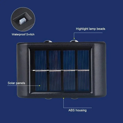 Applique Solaire Murale 12 LED Haut et Bas pour Balustrade