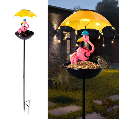 Statue Solaire Animaux Parapluie Lumineux avec Mangeoire
