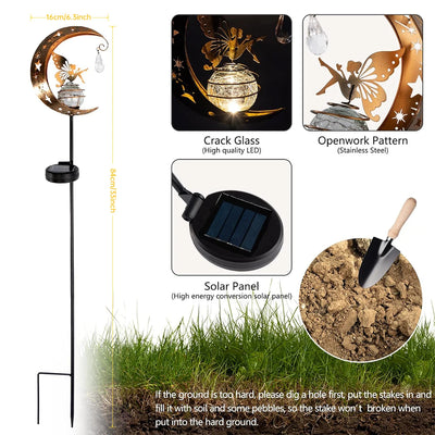 Piquet Solaire Jardin Globe Verre Craquelé Lune Décoratif