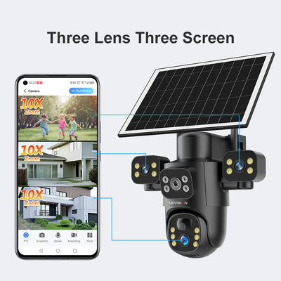 Caméra Solaire 4G WiFi 3 Objectifs 4K Extérieure