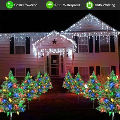 Arbre de Noël Solaire Lot de 4 avec 80 LED C6 Multicolores