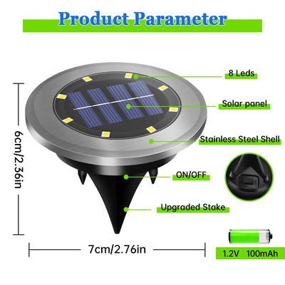 Lampe Solaire Extérieure 8 LED Encastrable Sol Jardin