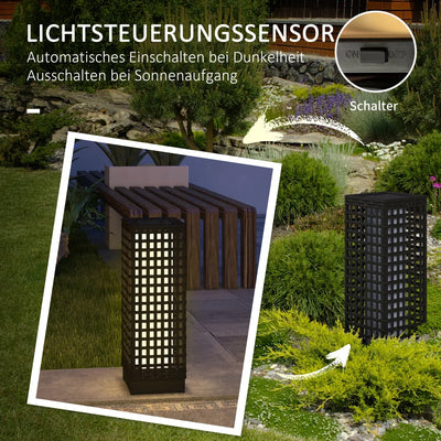 Lampe Solaire de Jardin en Rotin Noire avec Capteur