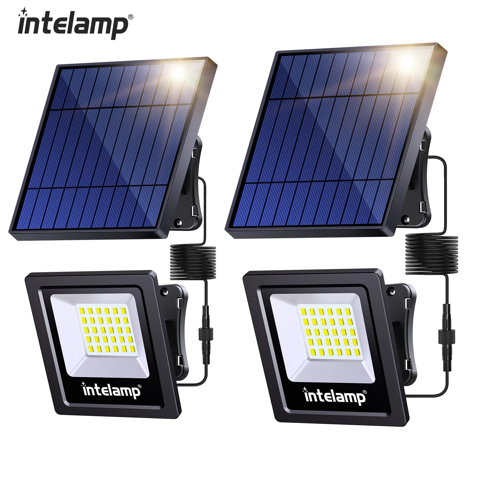 Lot de 2 lampes solaires 4400mAh 1200LM de sécurité pour jardin