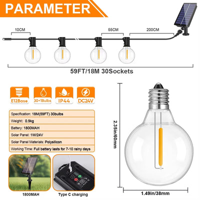 Guirlande Solaire Extérieure G40 LED Étanche Jardin Café