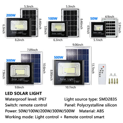 Projecteur Solaire LED Télécommande Éclairage Extérieur Large Faisceau