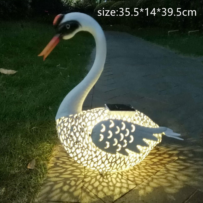 Cygne lumineux solaire LED jaune pour jardin
