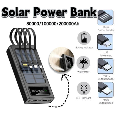 Power Bank Solaire 200000mAh USB 4 en 1