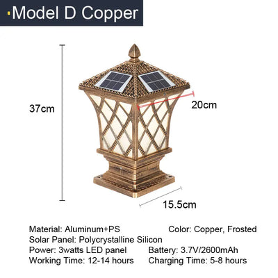 Lampe Solaire Pilier Jardin Décoration Étanche
