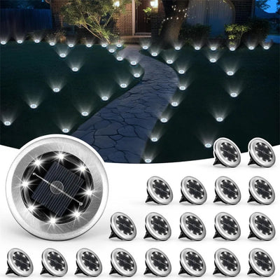 Spot Solaire Extérieur à Planter Inox 8 LED Jardin