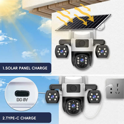 Caméra Solaire 4G Triple Objectif Extérieure