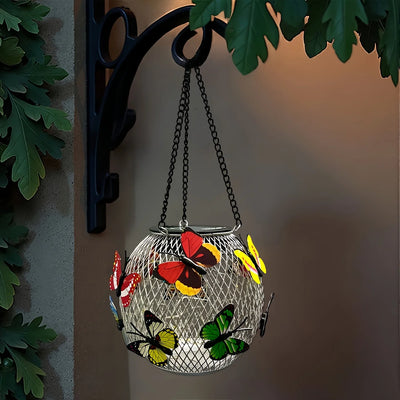 Lanterne Solaire Papillon Suspendue Métal pour Jardin