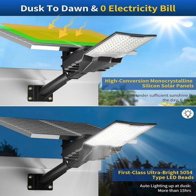 Lampadaire Solaire Rue LED 6500K Étanche Sécurité Parking