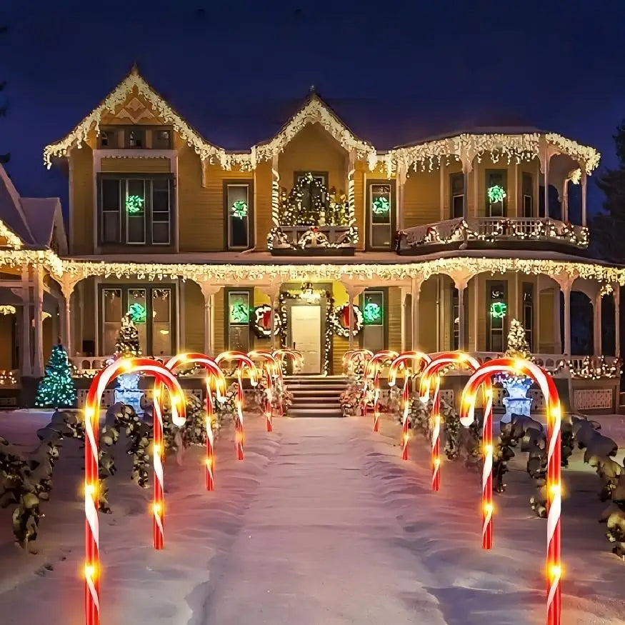 Balise Solaire Canne à Sucre LED Étanche Allée de Noël