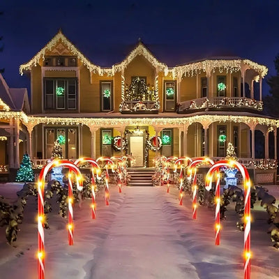 Balise Solaire Canne à Sucre LED Étanche Allée de Noël
