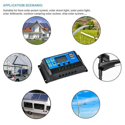 Régulateur Solaire PWM et MPPT 10A 20A 30A 12V 24V USB